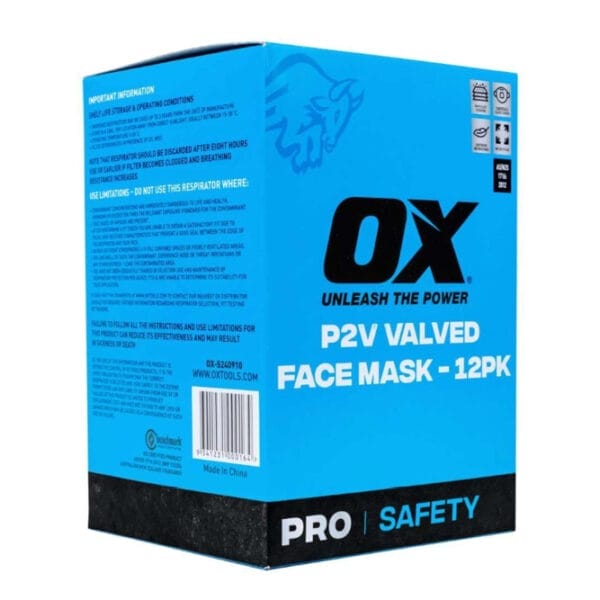 OX P2 Valved Dust Mask 2 Strap Box.12