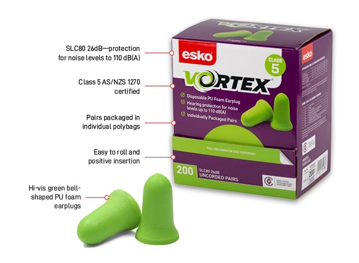 Esko Vortex Earplugs Green Uncorded