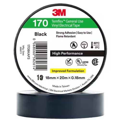 3M Temflex 170 Black PVC Tape 18mm x 20m