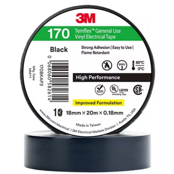 3M 1710N Black PVC Tape 19mm x 20m